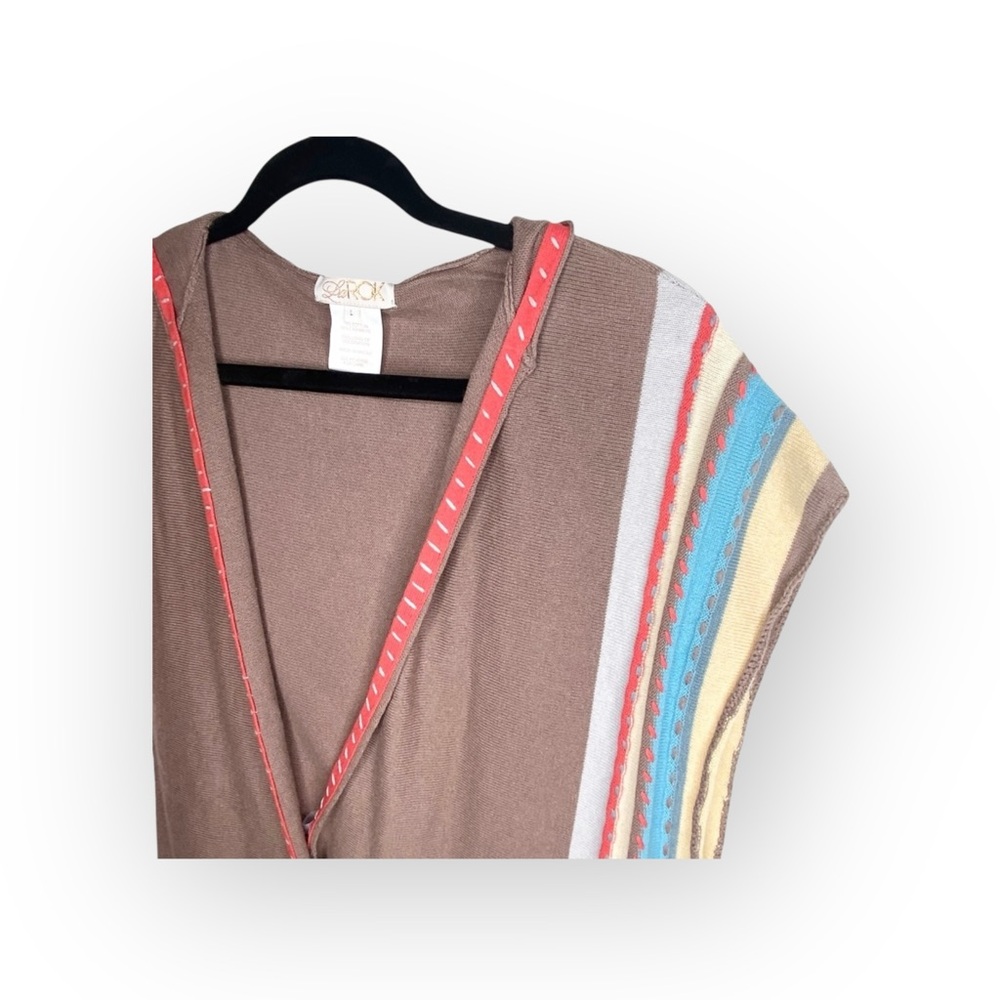 new LaRok ༄ Cashmere Waterfall Sweater Hoodie ༄ Warm Cocoa Brown Stripes ༄ L - Picture 3 of 16